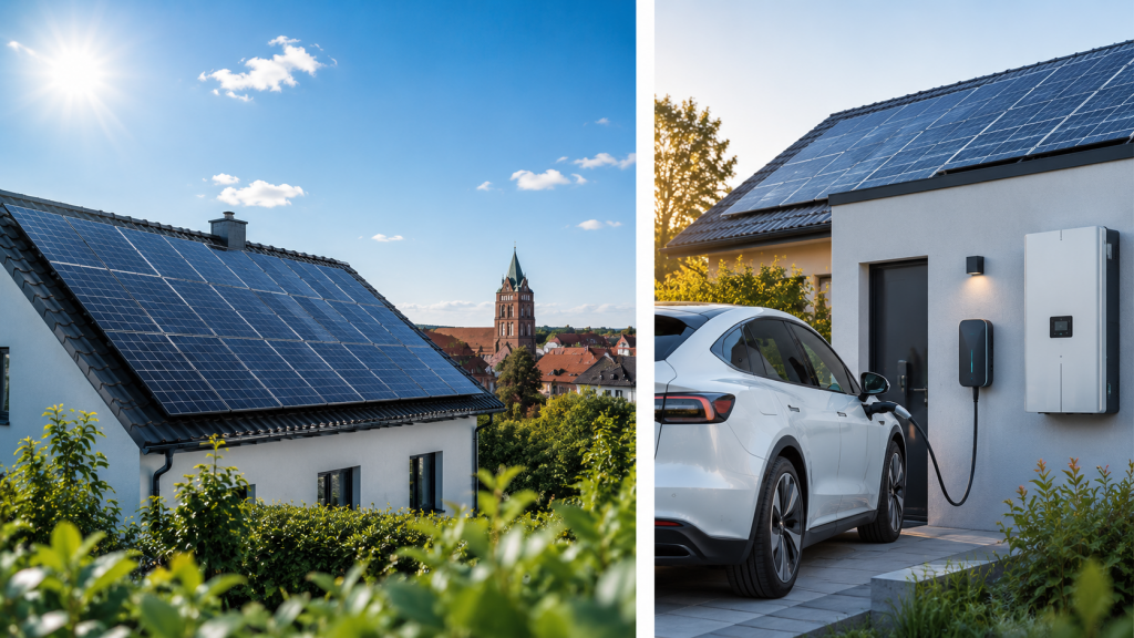 Elektroauto an Wallbox mit Solarstrom einer Photovoltaikanlage in Neubrandenburg